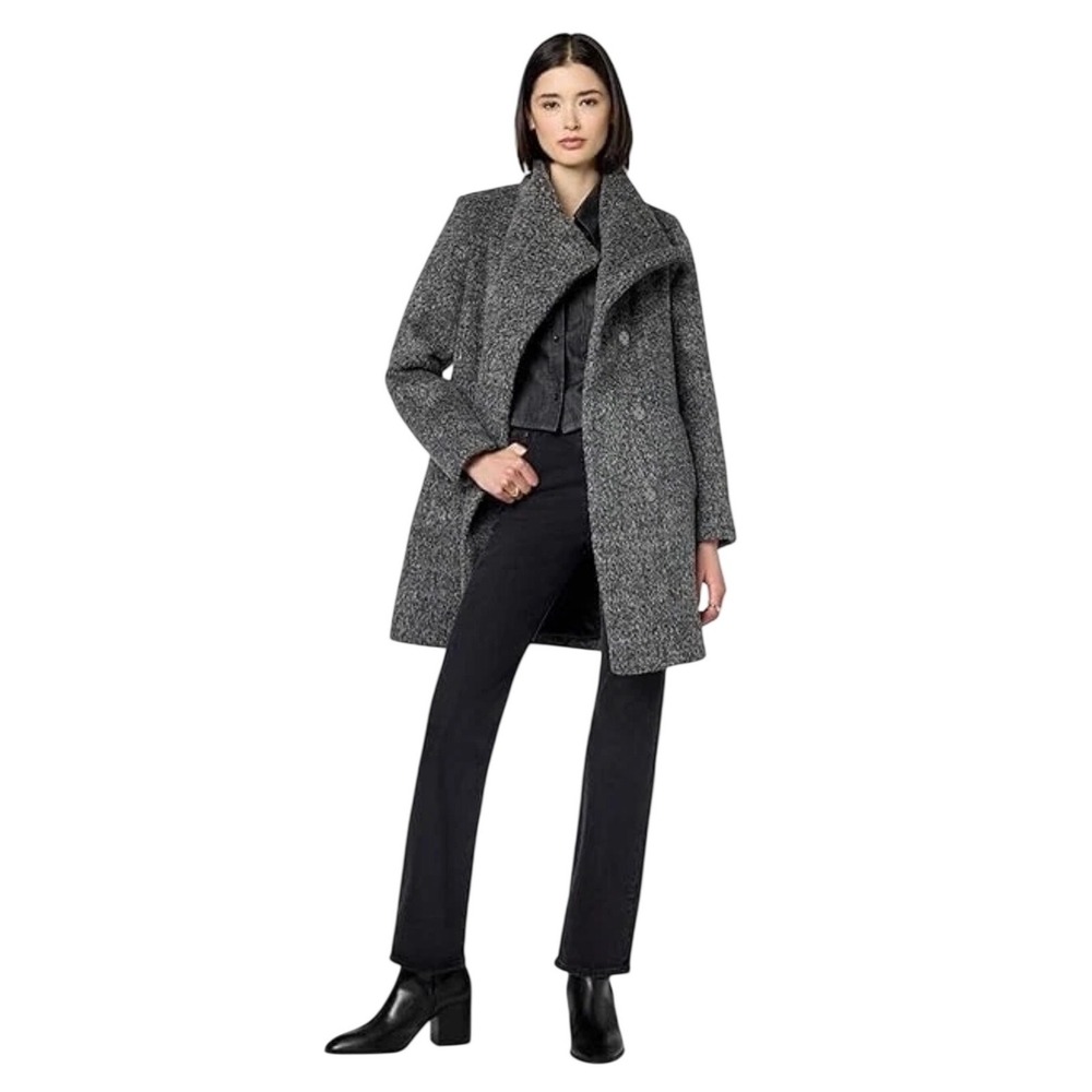 $375 KENNETH COLE Gray Boucle Double Breasted 75% Wool Coat Women's Size Medium